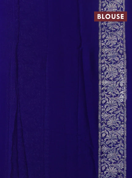 Banarasi chiffon saree blue with silver zari woven buttas and floral silver zari woven border