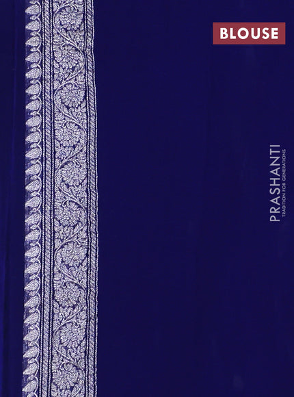 Banarasi chiffon saree navy blue with silver zari woven buttas and floral silver zari woven border