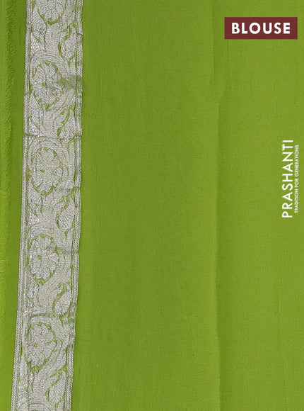 Banarasi chiffon saree pista green with silver zari woven buttas and floral silver zari woven border