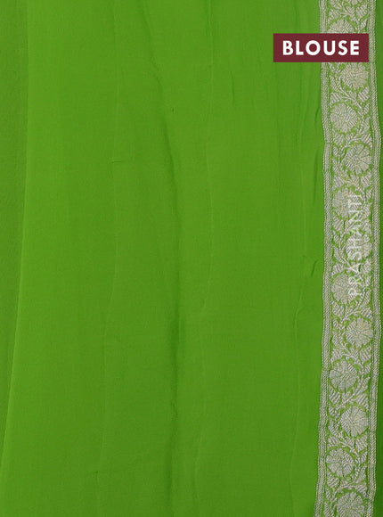 Banarasi chiffon saree light green with silver zari woven buttas and floral silver zari woven border
