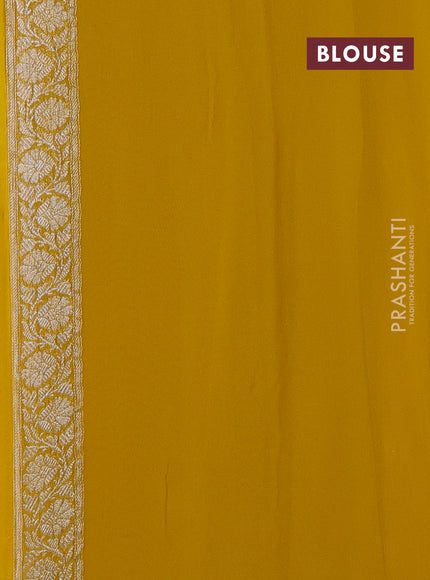 Banarasi chiffon saree yellow with silver zari woven buttas and floral silver zari woven border