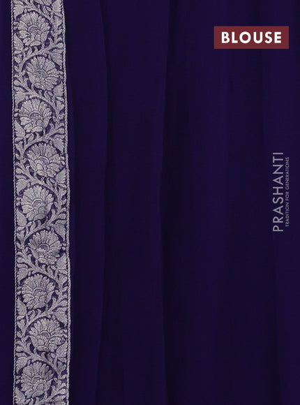 Banarasi chiffon saree navy blue with silver zari woven buttas and floral silver zari woven border