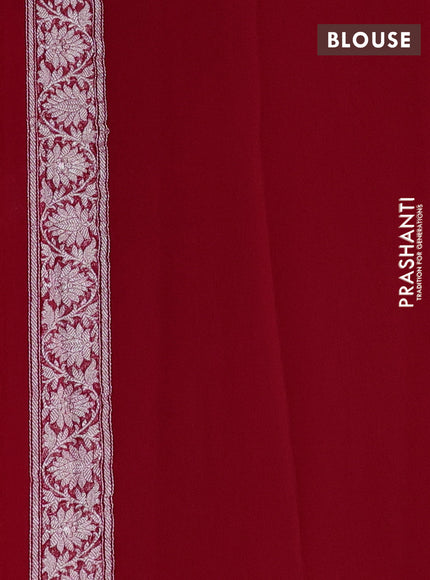 Banarasi chiffon saree red with silver zari woven buttas and floral silver zari woven border