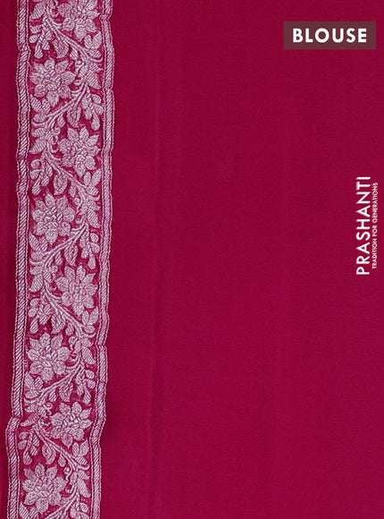 Banarasi chiffon saree pink with silver zari woven buttas and floral silver zari woven border