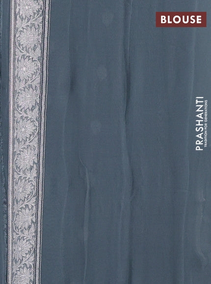 Banarasi chiffon saree grey with silver zari woven buttas and floral silver zari woven border