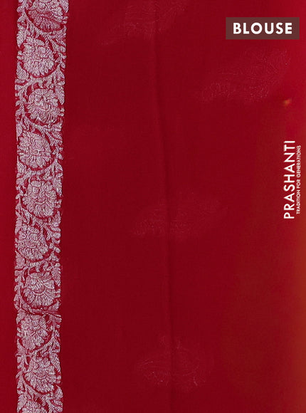 Banarasi chiffon saree red with silver zari woven buttas and floral silver zari woven border