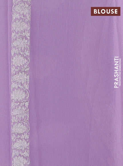 Banarasi chiffon saree pastel lavender with silver zari woven buttas and floral silver zari woven border
