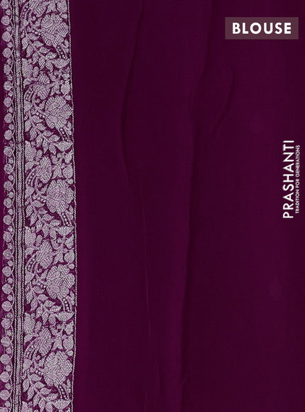 Banarasi chiffon saree purple with silver zari woven buttas and floral silver zari woven border