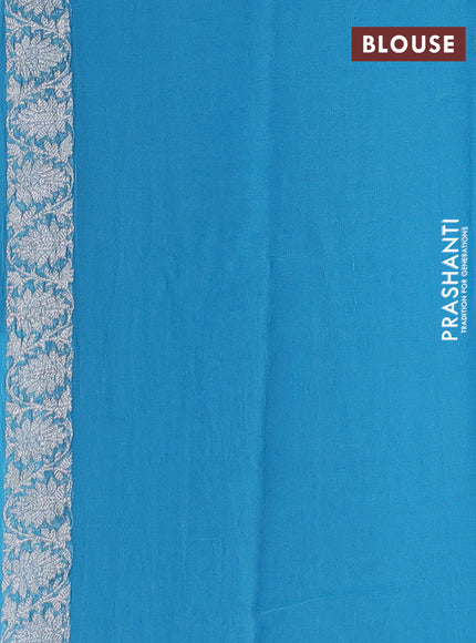 Banarasi chiffon saree light blue with silver zari woven buttas and floral silver zari woven border