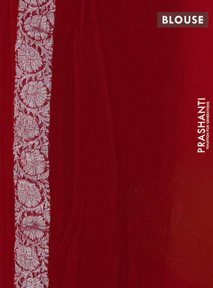 Banarasi chiffon saree red with silver zari woven buttas and floral silver zari woven border