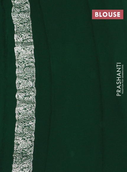 Banarasi chiffon saree bottle green with silver zari woven buttas and floral silver zari woven border
