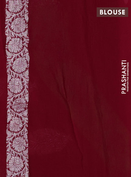Banarasi chiffon saree kumkum red with silver zari woven buttas and floral silver zari woven border