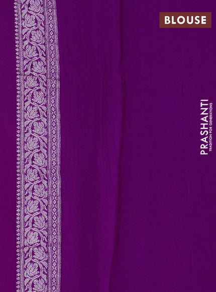 Banarasi chiffon saree purple with silver zari woven buttas and floral silver zari woven border
