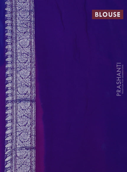 Banarasi chiffon saree candy pink and royal blue with silver zari woven buttas and floral silver zari woven border
