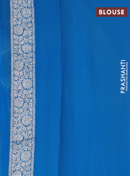 Banarasi chiffon saree yellow and cs blue with silver zari woven buttas and floral silver zari woven border