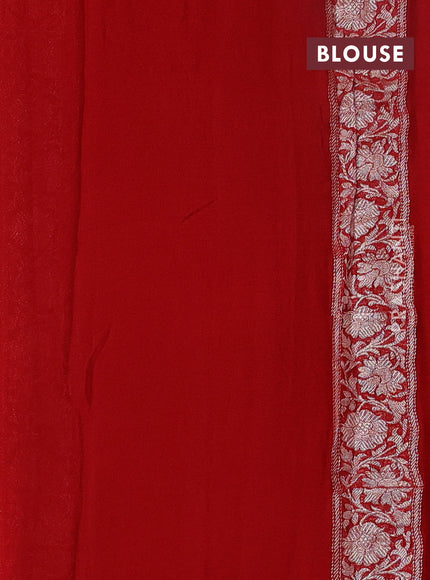 Banarasi chiffon saree black and red with silver zari woven buttas and floral silver zari woven border