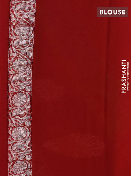 Banarasi chiffon saree cs blue and rust shade with silver zari woven buttas and floral silver zari woven border