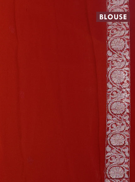 Banarasi chiffon saree mustard yellow and maroon with silver zari woven buttas and floral silver zari woven border