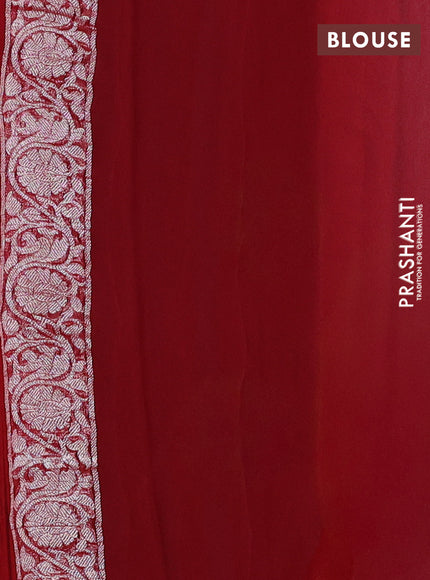 Banarasi chiffon saree grey and maroon with silver zari woven buttas and floral silver zari woven border