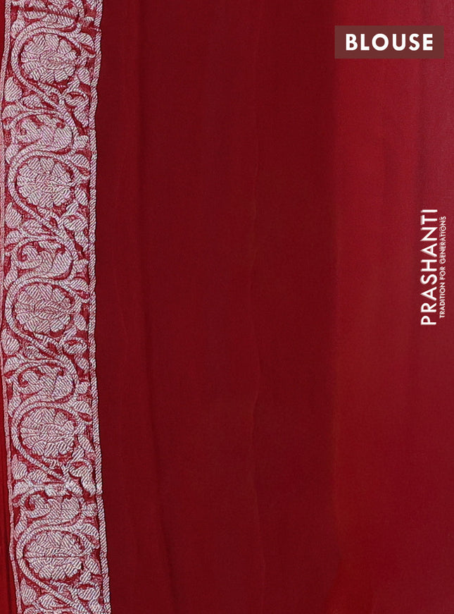 Banarasi chiffon saree grey and maroon with silver zari woven buttas and floral silver zari woven border