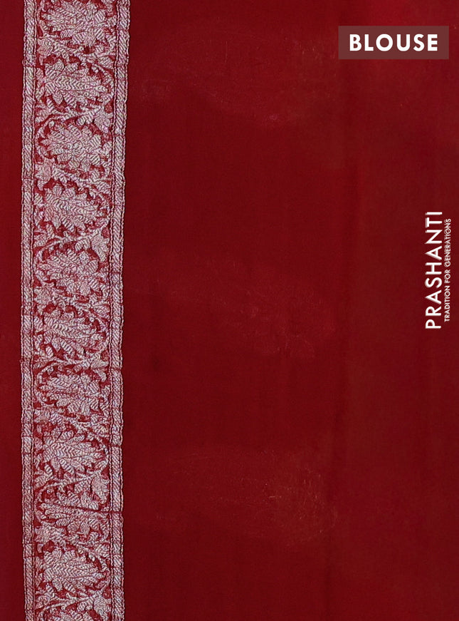 Banarasi chiffon saree cs blue and maroon with silver zari woven buttas and floral silver zari woven border