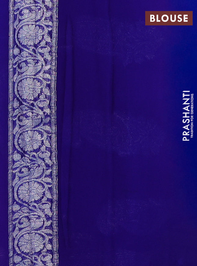 Banarasi chiffon saree light pink and royal blue with silver zari woven buttas and floral silver zari woven border