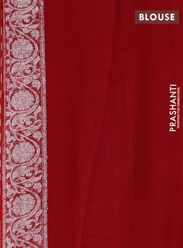 Banarasi chiffon saree mustard yellow and maroon with silver zari woven buttas and floral silver zari woven border