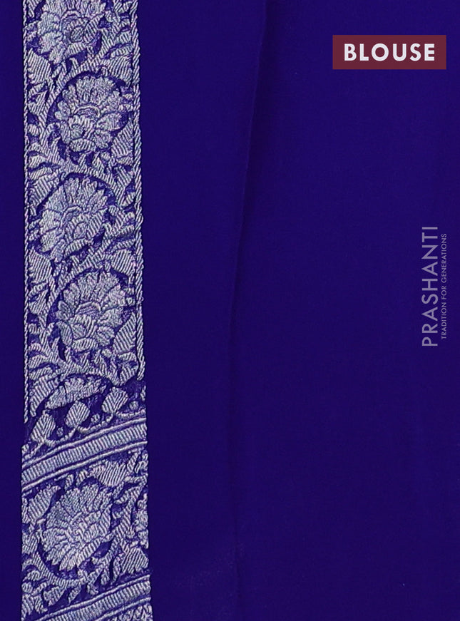 Banarasi chiffon saree purple and cs blue with silver zari woven buttas and floral silver zari woven border