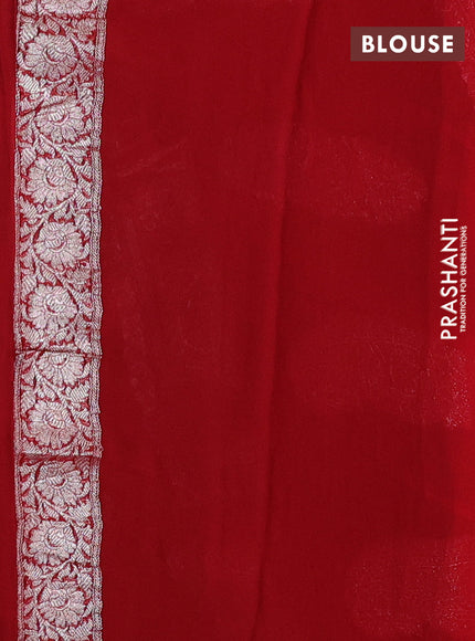 Banarasi chiffon saree black and red with silver zari woven buttas and floral silver zari woven border