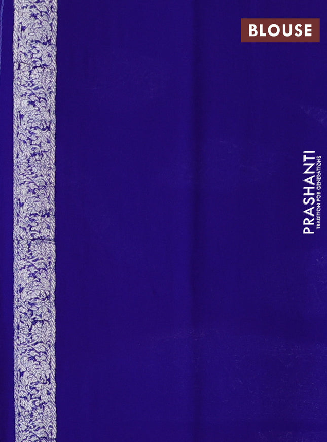 Banarasi chiffon saree red and royal blue with silver zari woven buttas and floral silver zari woven border