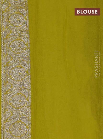 Banarasi chiffon saree black and yellow with silver zari woven buttas and floral silver zari woven border