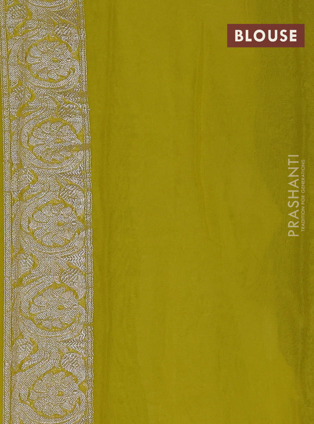 Banarasi chiffon saree black and yellow with silver zari woven buttas and floral silver zari woven border