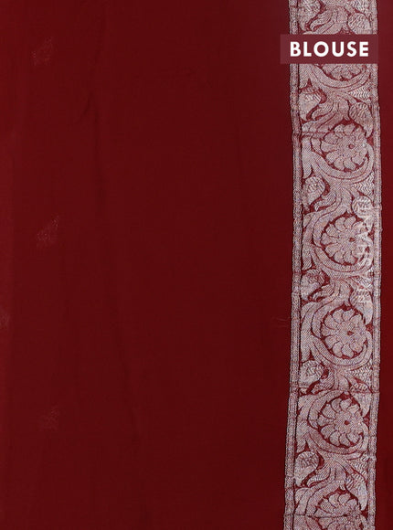 Banarasi chiffon saree pastel brown and maroon with silver zari woven buttas and floral silver zari woven border