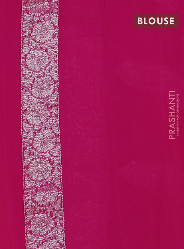 Banarasi chiffon saree orange and pink with silver zari woven buttas and floral silver zari woven border