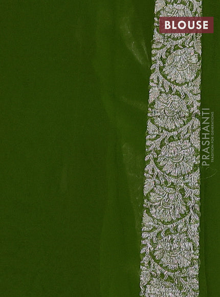 Banarasi chiffon saree deep maroon and light green with silver zari woven buttas and floral silver zari woven border