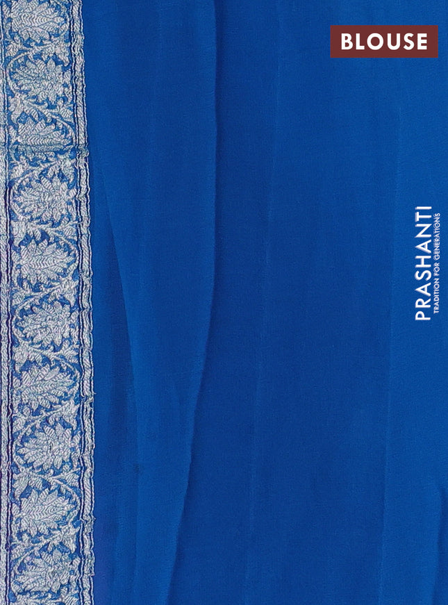 Banarasi chiffon saree pink and blue with silver zari woven buttas and floral silver zari woven border