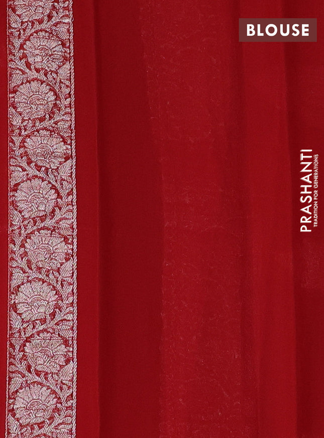 Banarasi chiffon saree pastel brown and maroon with silver zari woven buttas and floral silver zari woven border