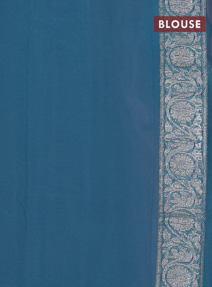Banarasi chiffon saree mild peach pink and light blue with silver zari woven buttas and floral silver zari woven border