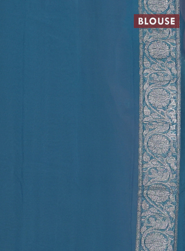 Banarasi chiffon saree mild peach pink and light blue with silver zari woven buttas and floral silver zari woven border