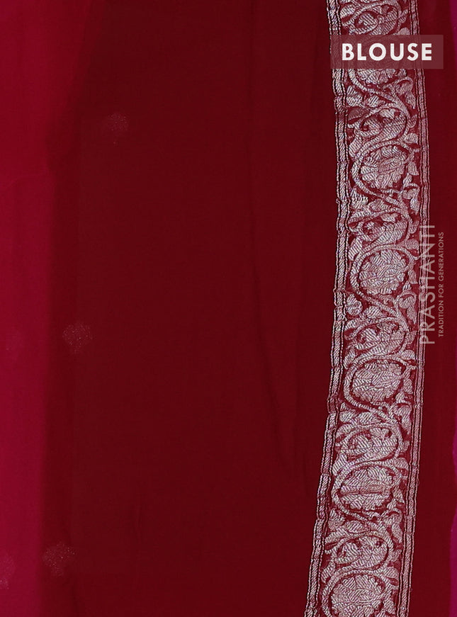 Banarasi chiffon saree candy pink and maroon with silver zari woven buttas and floral silver zari woven border