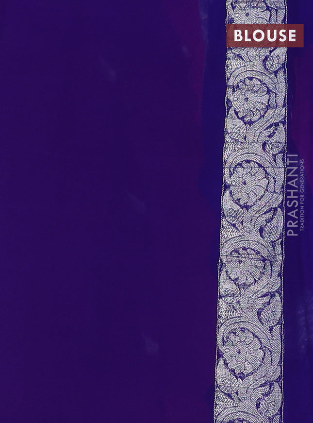 Banarasi chiffon saree candy pink and blue with silver zari woven buttas and floral silver zari woven border