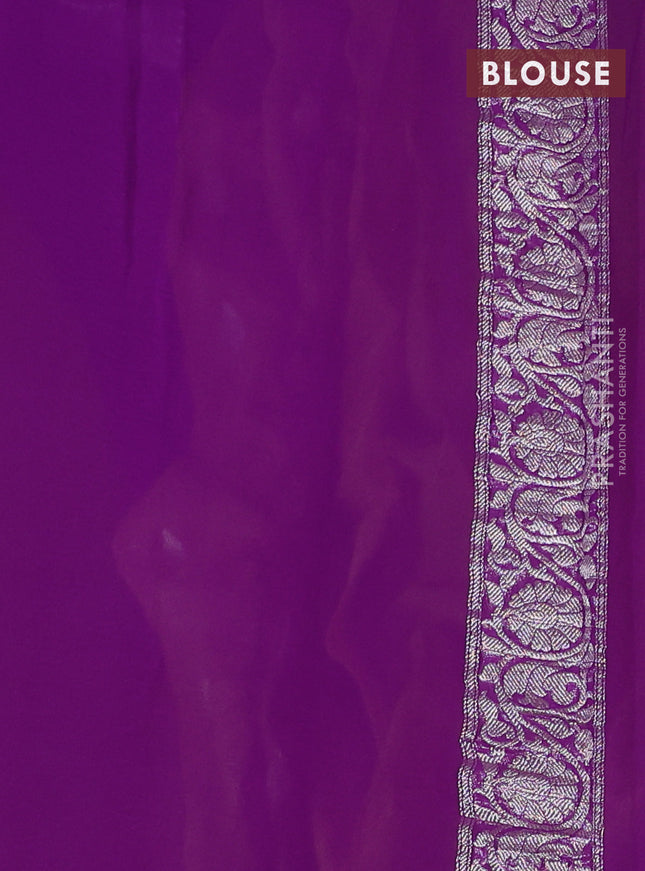 Banarasi chiffon saree mustard yellow and purple with silver zari woven buttas and floral silver zari woven border