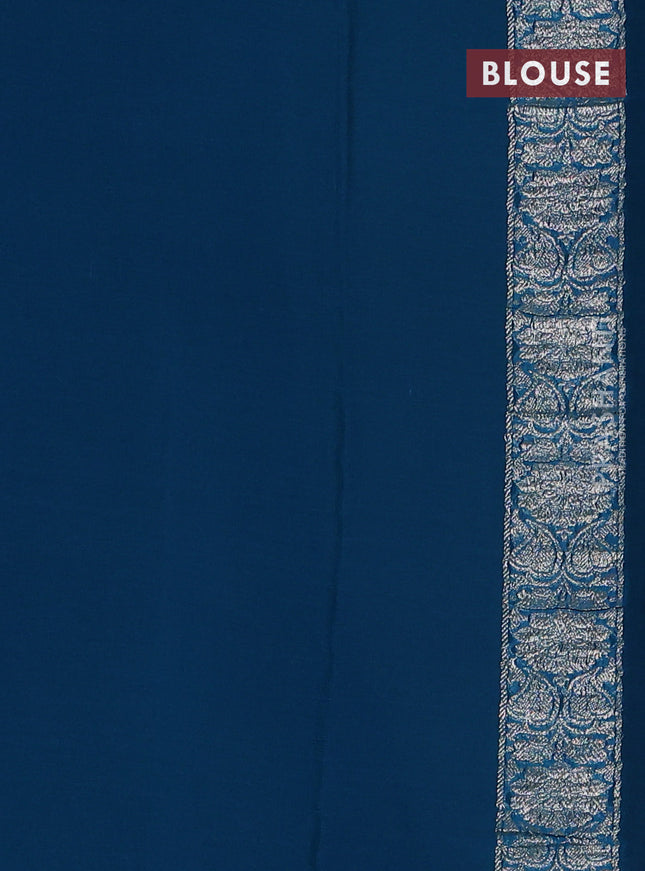 Banarasi chiffon saree black and cs blue with silver zari woven buttas and floral silver zari woven border