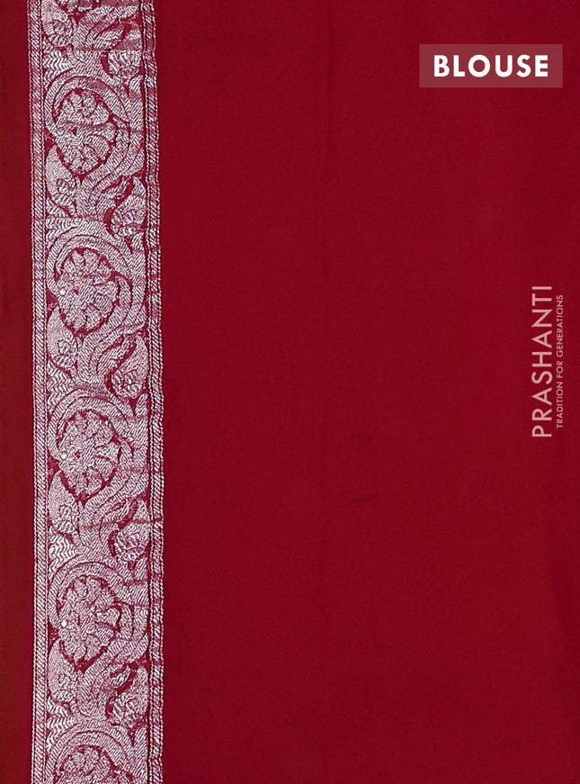 Banarasi chiffon saree orange and dark pink with silver zari woven buttas and floral silver zari woven border