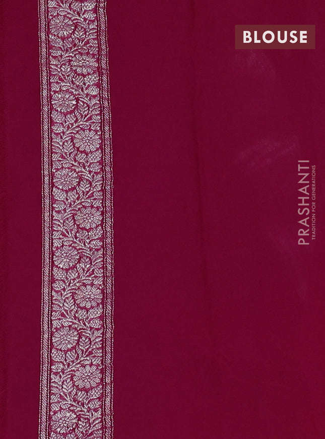 Banarasi chiffon saree black and pink with silver zari woven buttas and floral silver zari woven border