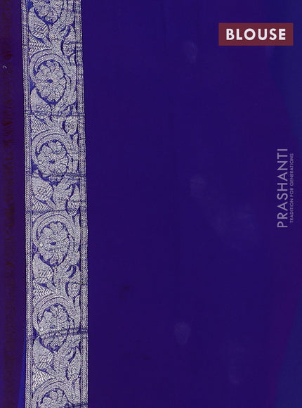 Banarasi chiffon saree magenta pink and blue with silver zari woven buttas and floral silver zari woven border