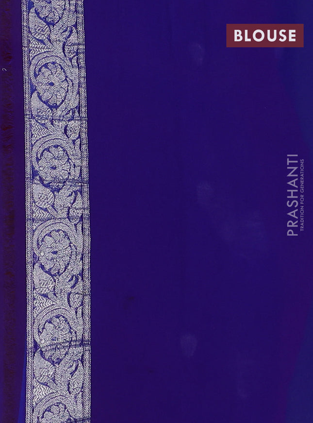 Banarasi chiffon saree magenta pink and blue with silver zari woven buttas and floral silver zari woven border