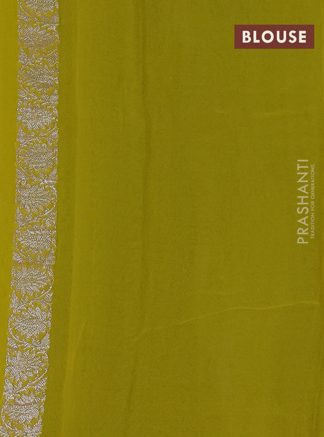 Banarasi chiffon saree black and yellow with silver zari woven buttas and floral silver zari woven border