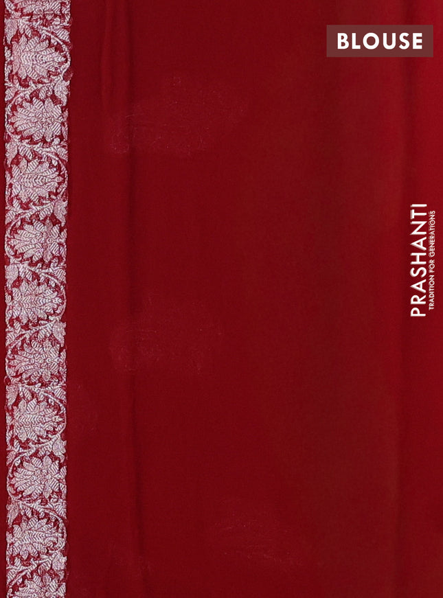 Banarasi chiffon saree pastel grey and maroon with silver zari woven buttas and floral silver zari woven border