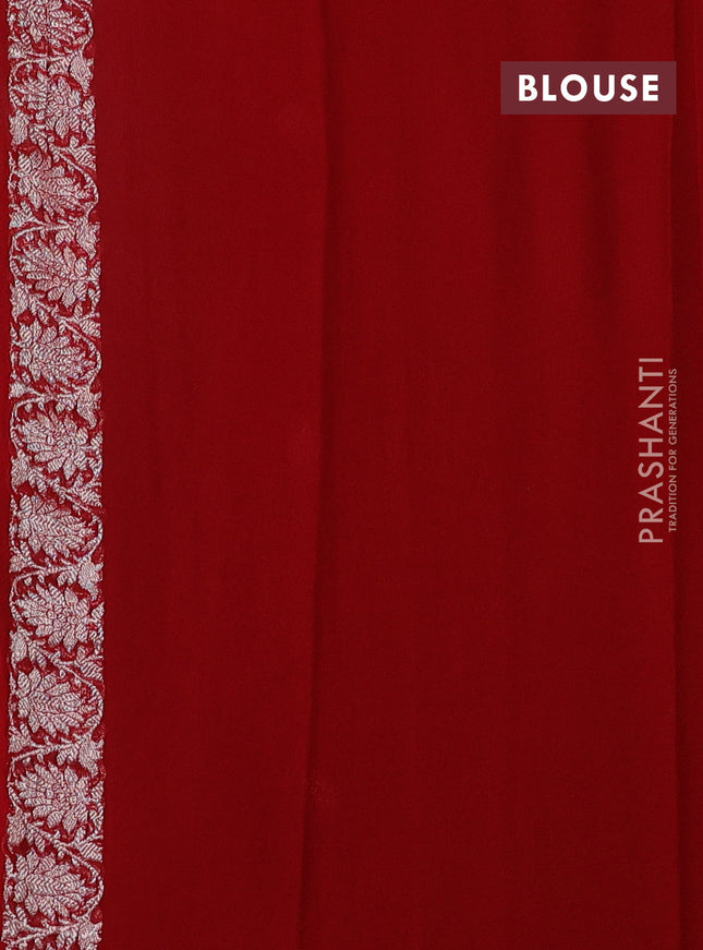 Banarasi chiffon saree black and red with silver zari woven buttas and floral silver zari woven border